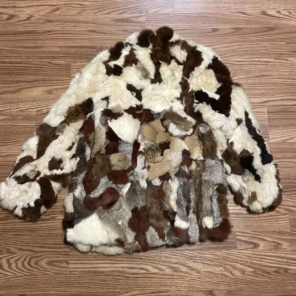 Vintage Women’s Rabbit Fur Coat Patchwork Jacket Hides - Picture 9 of 9